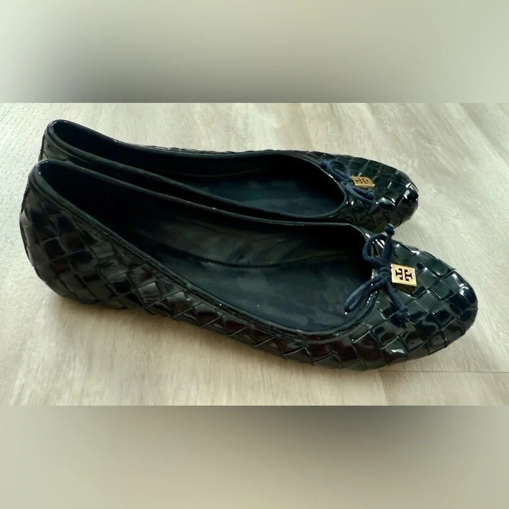 Tory Burch Black Patent Woven Ballet Flats Shoes Women's 7.5M